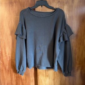 EUC Aerie Ruffle Sleeve 100% Cotton Sweatshirt | Women’s Small OVERSIZED 23” PTP